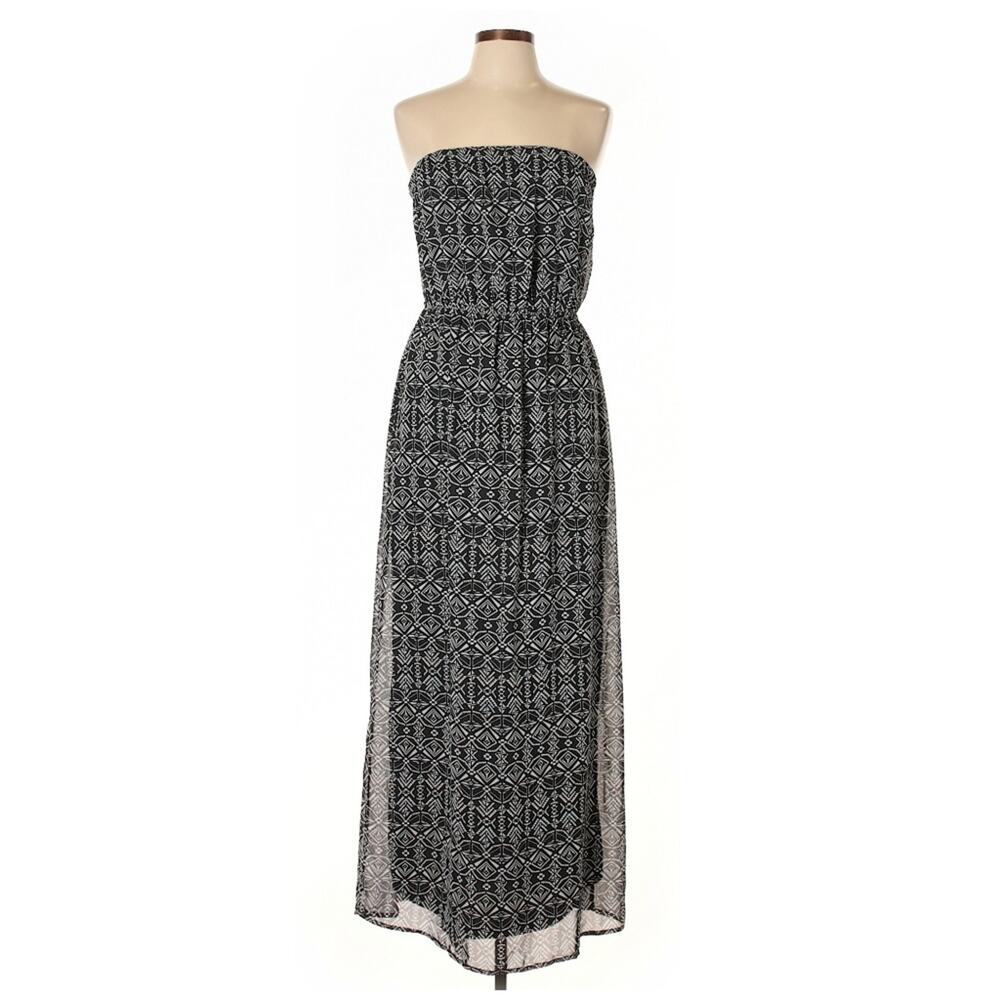 One Clothing Black & White Strapless Tribal Print Maxi Dress Sz Large